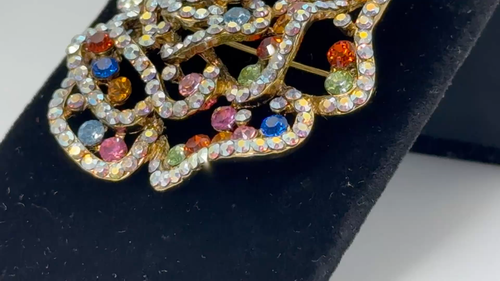 Vintage 3-D Layered Rhinestone Flower Floral 2" Brooch Pin Pendant! - Video 1 of 1