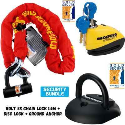 BOLT Elite SS 1,5m Kettenschloss + Oxford Scheibenschloss + Task Force Bodenanker Set