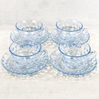 VTG Anchor Hocking Sapphire Blue Bubble Glass Coffee Tea Cups & Saucers Set of 4