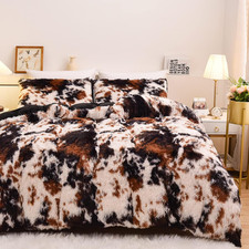 Cow Print Duvet Cover Shaggy Fluffy Tie Dye Brown Black Velvet Bedding Set Super