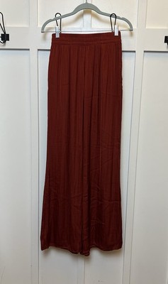 NWOT ZARA Womens Crinkle Pleated Wide Leg Pants Sz Small Reddish Pull On Pockets