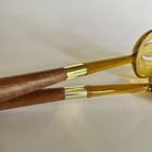 Vtg Mid Century Modern Amber Acrylic Lucite & Teak Wood Brass Salad Servers Set — photo 5