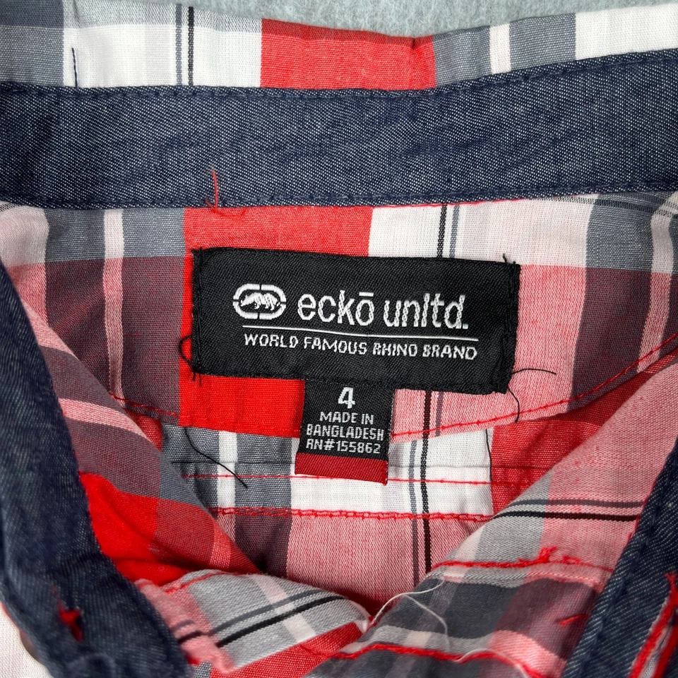 Camisa Ecko Unltd Niño Pequeño Talla 4 Roja Cuadros Informal Estampado Gráfico Informal Foto 4 de 4