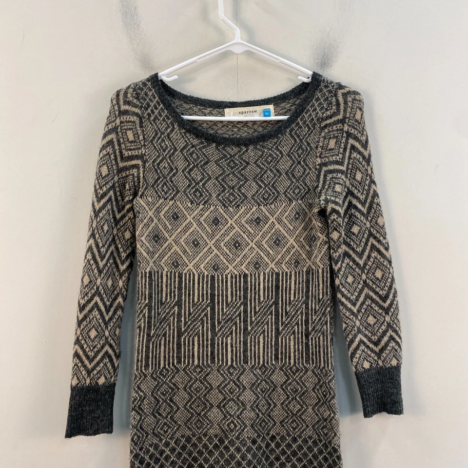 Vestido de lana Sparrow XS para mujer alpaca tribal negro tostado pulóver manga 3/4 Foto 2 de 4