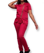 Stylish Women's Asymmetrical Zip closure scrub set