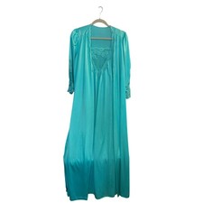 Lorraine Nightgown Robe Set Womens Small Teal Good Vintage Lace Antron III Nylon