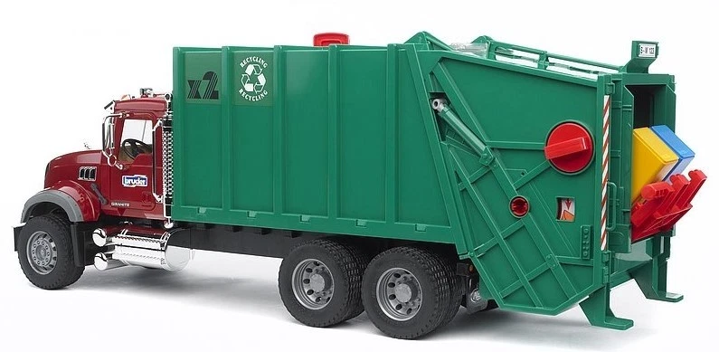 BRUDER, Camion per rifiuti con 2 pattumiere MACK, 1/16, BRU2812 - Immagine 3 di 4