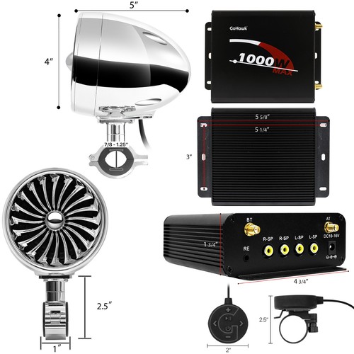 1000W Bluetooth Motorcycle Stereo 4 Speaker Audio MP3 System USB SD Radio Chrome