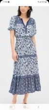 GAP split neck tiered maxidress XS blue mixed fabric spring summer boho hippie