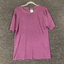 Sag Harbor Woman?s Size Petit Medium Magenta Plain Embroidered Tee Shirt