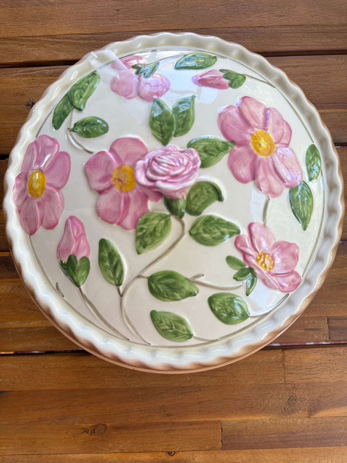 Franciscan Desert Rose 3D Covered Pie Dish Ceramic Lid Made Portugal Vintage 11”
