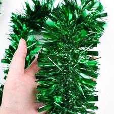 33FT Christmas Tinsel Garland,Green Shiny Metallic Foil Decorations for Parade F