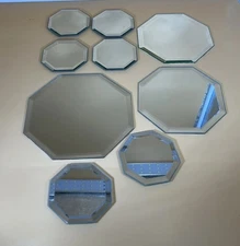 Lot 9 Octagon Beveled Display Mirrors Glass Craft Figurine Stand. Vanity. 3 Size