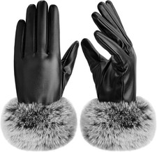 Winter Leather and Fur Gloves For Elegant City Style Luxury Women Soft Fur Trim