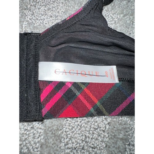 40D Cacique Bra Lightly Lined Plunge Bra T-Shirt Full Coverage Plaid Underwire - Picture 11 of 11