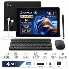Urao Tablet 10.1in IPS HD 1280 800 Android 15 Tablet 24 128GB ROM Octa-Core 4set