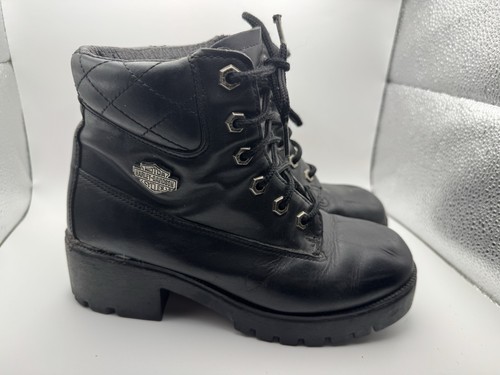 Harley Davidson Black Leather Womens Biker Boots Size 6.5 USA 82034 - Picture 6 of 10