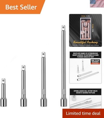 Secure Fit 1/4'' Socket Extension Set   Knurled Grip & Spring-Loaded Detent