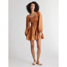 Quince 100% European Linen Smocked Mini Dress in Terracotta Size M