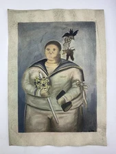 Fernando Botero COA Art Painting Original Drawing Vintage Paper Signed