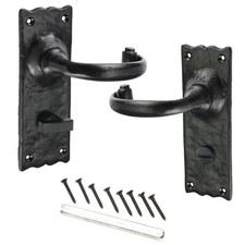Black Iron Door Handles, Black Tudor / Antique Bathroom, Latch & Key Lock Sets.