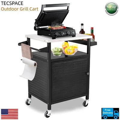 TECSPACE 2-Color Outdoor Grill Cart with Storge Cabinet for BBQ Backyard Camping