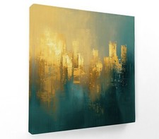 BLUE AND GOLD ABSTRACT- SQUARE CANVAS WALL ART FLOAT EFFECT/FRAME/POSTER PRINT