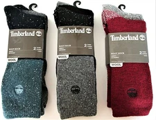 Timberland Mens' Wool Boot Socks 2 Pair Black Red Gray Blue Green OSFM - NWT 