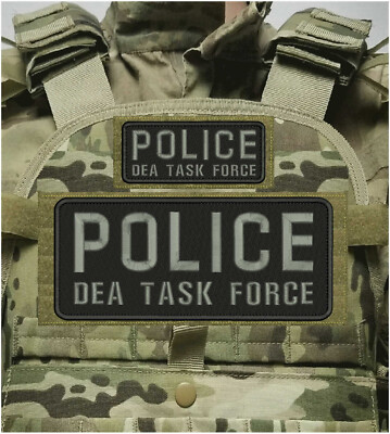 POLICE D E A TASK F EMBRIDERY PATCH 10X4 and 5x2 hook on back black ...