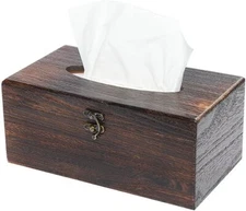 SINOBEST Rectangular Tissue Box Cover Decorative Wood Facial Tissue Holder with