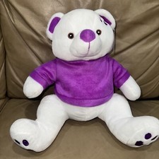 Nanco White Teddy Bear 15" Stuffed Animal Purple Outfit
