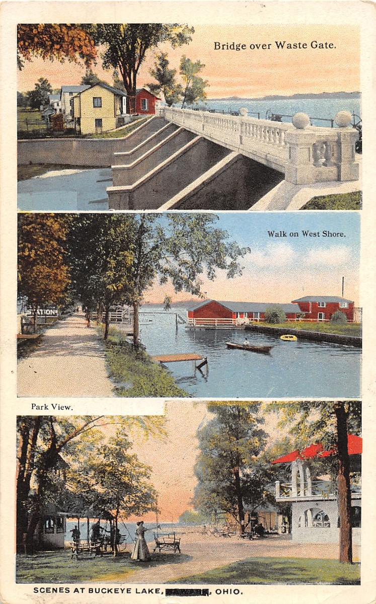 J68/ Buckeye Lake Newark Ohio Postcard c1910 3View Park Waste Weir