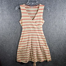 Toad & Co Eco Organic Cotton Red Ivory Striped Faux Wrap Mini Dress Womens Small