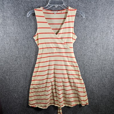 Toad & Co Eco Organic Cotton Red Ivory Striped Faux Wrap Mini Dress Womens Small