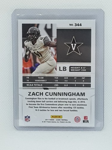 Zach Cunningham 2017 Score Football - RC 344 - Vanderbilt Commodores - Picture 2 of 2