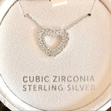 Cubic Zirconia Heart Pendant 18" Necklace Sterling Silver in Gift Box NIB