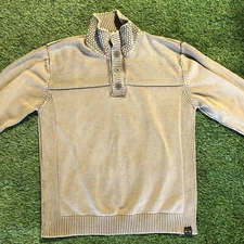 Weatherproof Vintage Sweater Men's XL Cable-Knit brown  Button Mock Neck