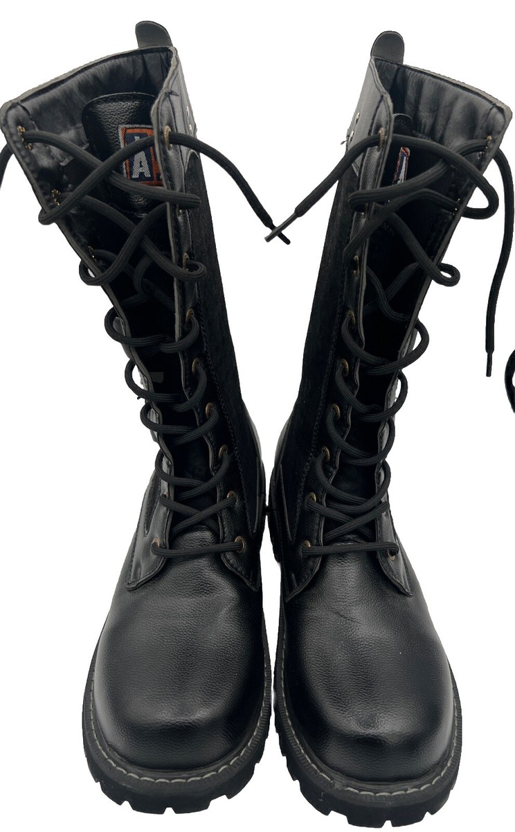 Addax Ridge Combat Boots Lace Up With Buckle Accents Black Addax Ridge Combat Boots Lace Up With Buckle Accents Black