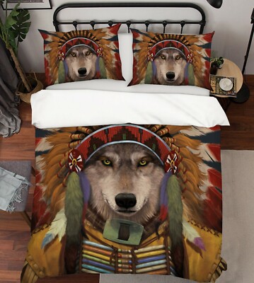 3D Wolfsgeist Häuptling C96 Bett Kissenbezüge Quilt Bettdecke Vincent Zoe