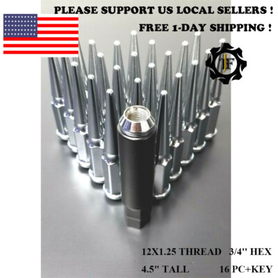 16PC+KEY12X1.25 FOR NISSA CHROME 4.5''TALL SPIKE CONICAL SEAT WHEEL LUG NUTS