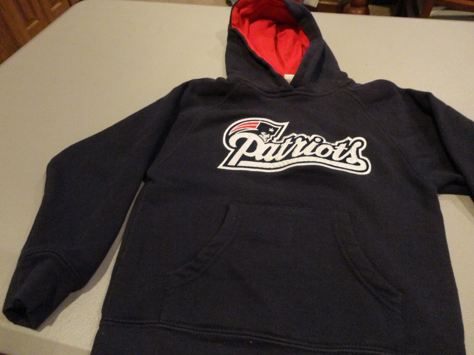 VETEMENTS Felpa con cappuccio blu cucita New England Patriots NFL Football Youth M 5 6