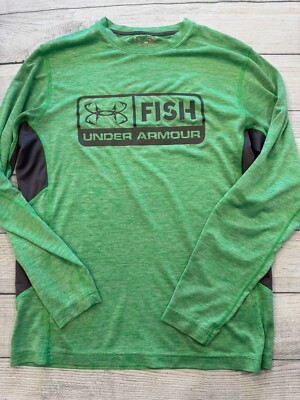 Under Armour Fish Shirt Mens Medium Green Rashguard Fishing Sun Protection