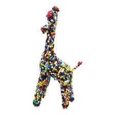 African Seed Beaded Wire Colorful Whimsical Giraffe Figurine Miniature