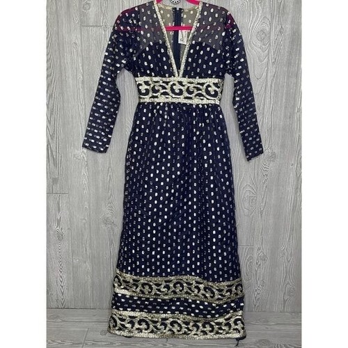 Vintage romantica by victor costs blue dress roman glitter gold detail Renaissan - Picture 2 of 8
