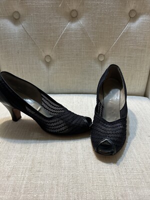 Vintage Navy Blue High Heel Pumps, Women's Size 6.5 AA,  Red Cross Shoes