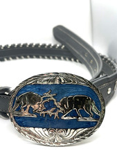 Vintage Circle Y Hand tooled Western Leather Belt Steel lacing Size 34 w/Buckle