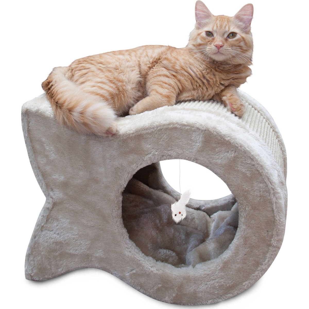 Kitty Cave Cat Scratcher Faux Fur and Sisal Beige with Plush