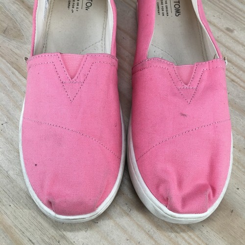 Toms Shoes Youth 6 Womens 7.5 Belmont Slip On Flats Comfort 10017386 Pink Canvas - Picture 8 of 20