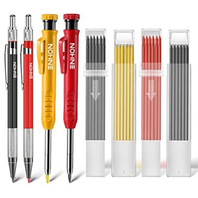 Enhon 4 Pcs Mechanical Carpenter Pencils with 40 Refills and Mental Marking 