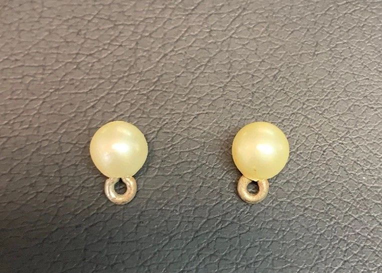Pair of Vintage Faux Pearl Bauble Buttons w/ metal shank 1/4" - Image 2 of 4